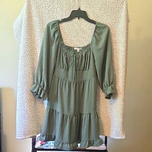 Inspired Hearts Olive Green Smocked Dress